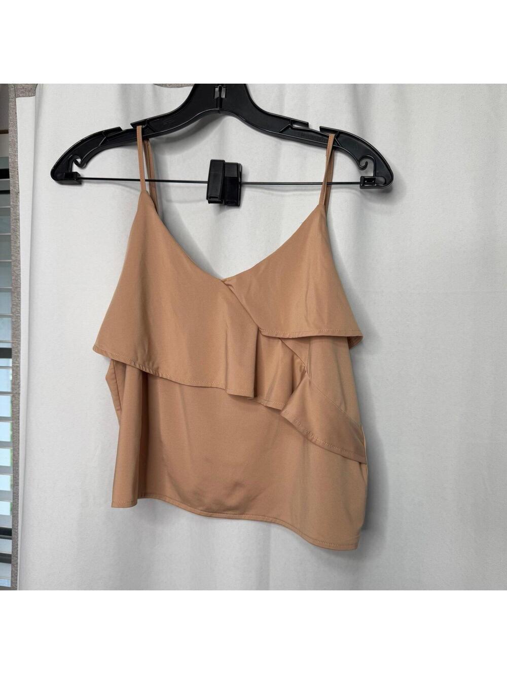 Brown h&m ruffle cropped tank top
